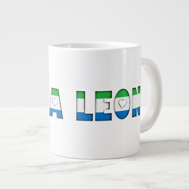 Sierra Leone Flag Colours Typography Pattern Heart Large Coffee Mug (Front Right)