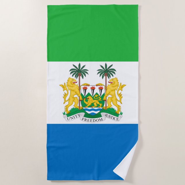 Sierra Leone Flag & Emblem Beach Towel (Front)