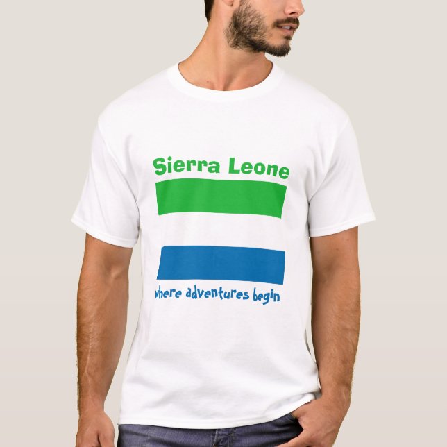 Sierra Leone Flag + Map + Text T-Shirt (Front)