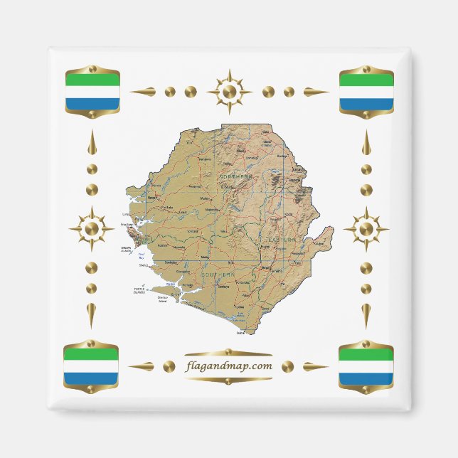 Sierra Leone Map + Flags Magnet (Front)