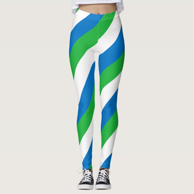 Sierra Leone National Flag Colours Diagonal Stripe Leggings (Front)