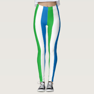 Sierra Leone National Flag Colours Vertical Stripe Leggings