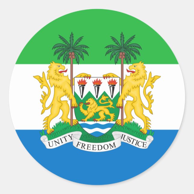 Sierra Leonean Flag & Coat of Arms, Sierra Leone Classic Round Sticker (Front)