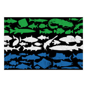 Sierra Leonean Flag Made of Fish – Fishing Design Poster