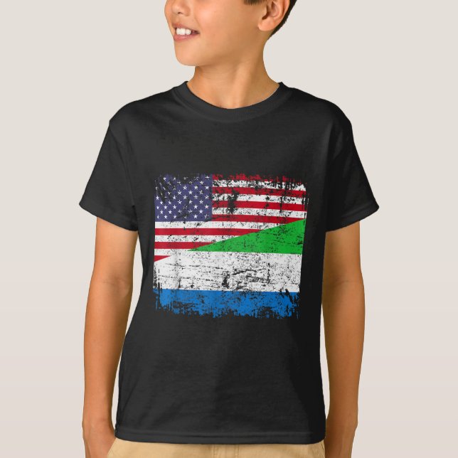 SIERRA LEONEAN ROOTS Half American Flag SIERRA LEO T-Shirt (Front)