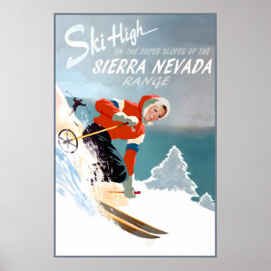 Sierra Nevada California Travel Poster Snow Ski
