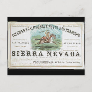 Sierra Nevada Clipper sailing ship 1900 Postcard