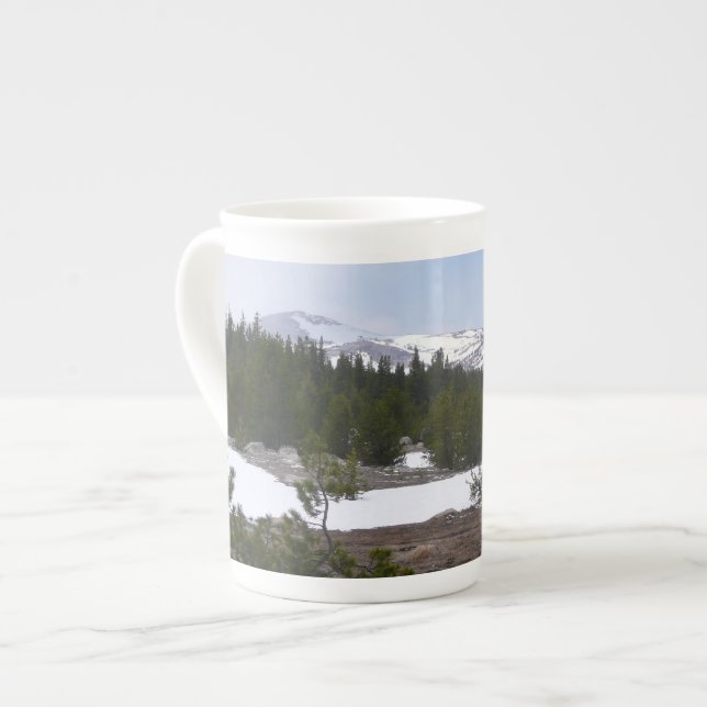 Sierra Nevada Mountains and Snow at Yosemite Bone China Mug (Front Left)