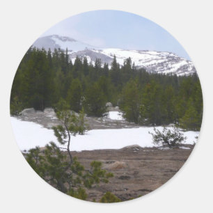 Sierra Nevada Mountains and Snow at Yosemite Classic Round Sticker