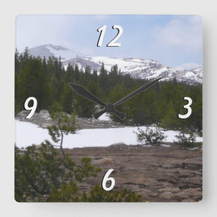 Sierra Nevada Mountains and Snow at Yosemite Square Wall Clock