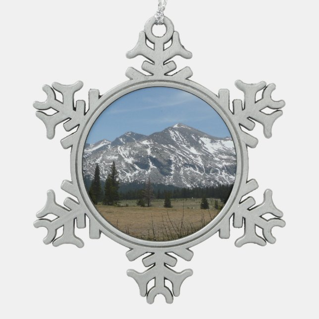 Sierra Nevada Mountains I from Yosemite Snowflake Pewter Christmas Ornament (Front)