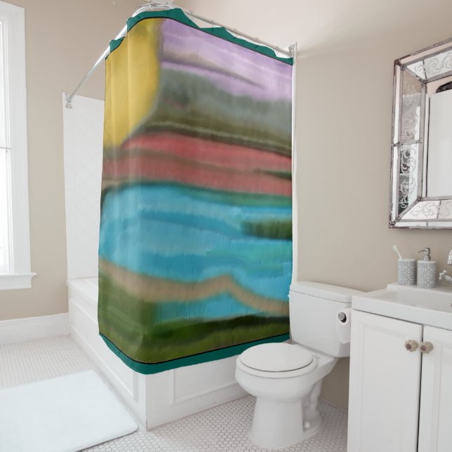 Sierra Sunrise Abstract Art Shower Curtain (In Situ)