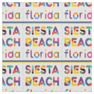Siesta Beach, Florida. Colourful Text Pattern Fabric