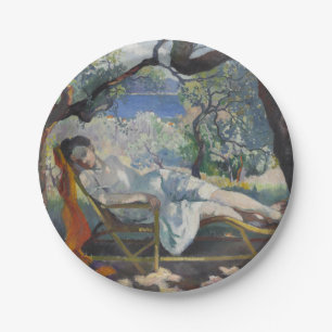 Siesta (Jeanne Resting in Beautiful French Garden) Paper Plate