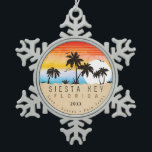 Siesta Key Florida Beach Retro Sunset Souvenir 60s Snowflake Pewter Christmas Ornament<br><div class="desc">Siesta Key Florida Vintage 60s Souvenirs. Siesta Key Florida - Retro Tropical Palm Tree 60s Souvenirs Vintage design makes a great Christmas or Birthday gift for fans of Siesta Key beach. The retro summer vibe design is a perfect gift for travel lovers and tropical destination fans. - " You can...</div>