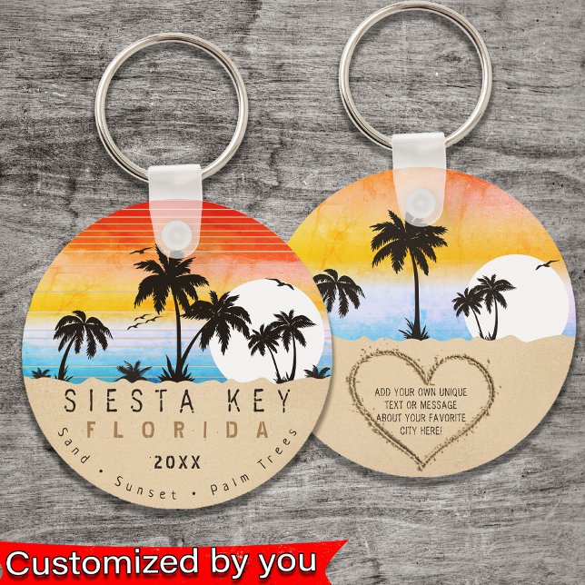 Siesta Key Florida Beach Retro Sunset Souvenir 80s Key Ring (Creator Uploaded)