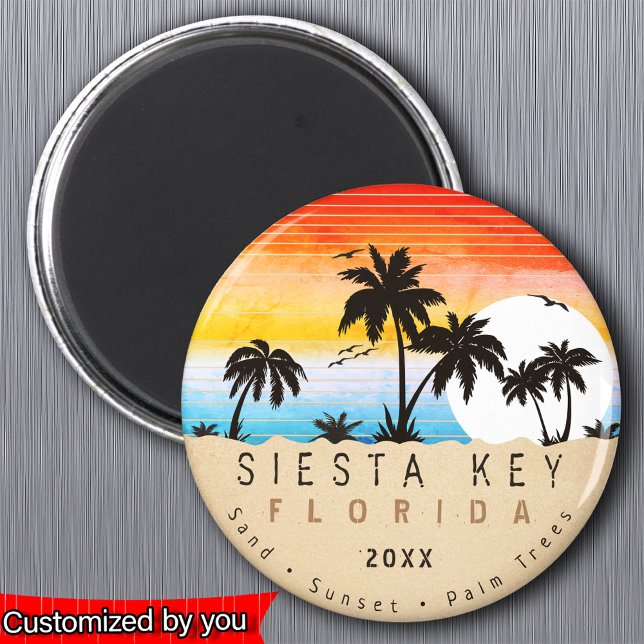 Siesta Key Florida Beach Retro Sunset Souvenir 80s Magnet (Creator Uploaded)