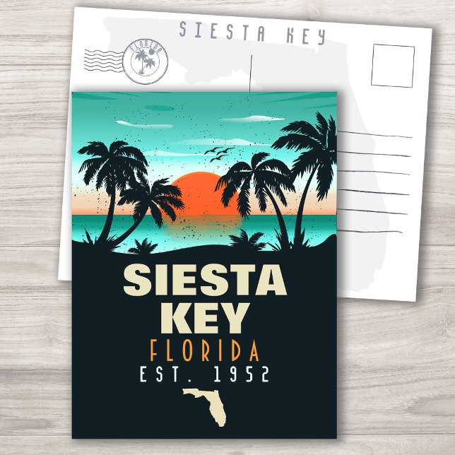 Siesta Key Florida Beach Retro Sunset Souvenirs Postcard (Creator Uploaded)