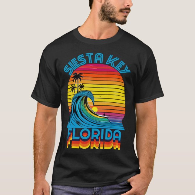 Siesta Key Florida Retro Throwback Surf & Beach So T-Shirt (Front)