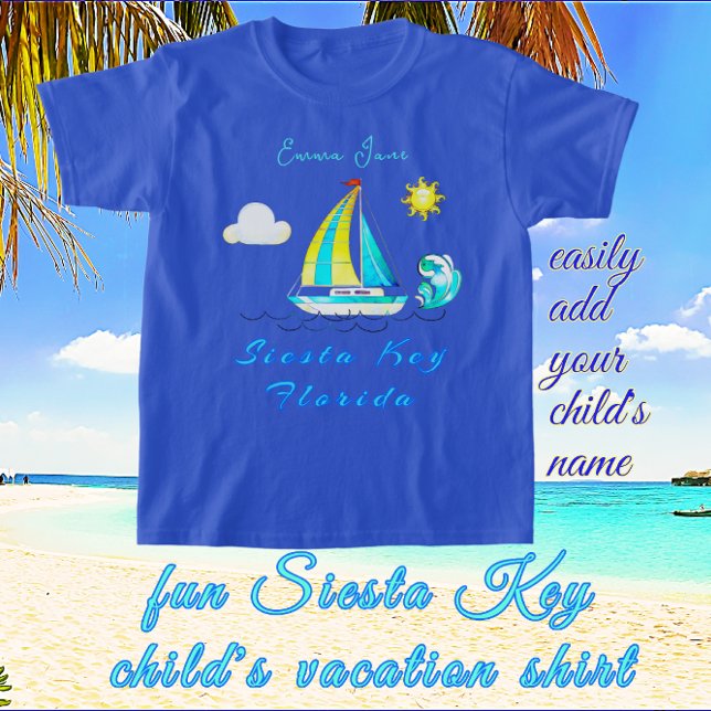 Siesta Key, Florida Sailboat Sun and Name T-Shirt (Creator Uploaded)