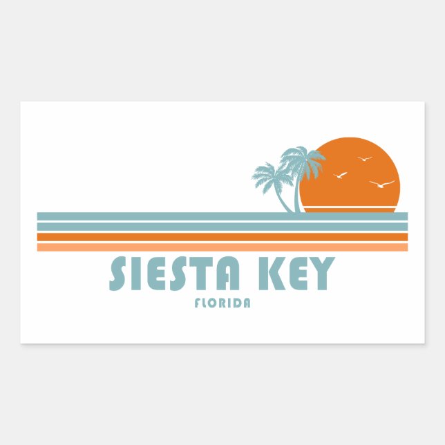 Siesta Key Florida Sun Palm Trees Rectangular Sticker (Front)