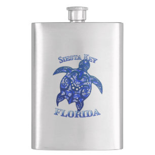 Siesta Key Florida Vacation Tribal Turtle Hip Flask