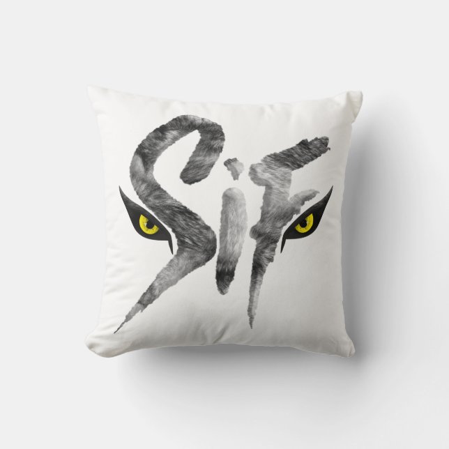 Sif, the Great Grey Wolf Typography Cushion (Front)
