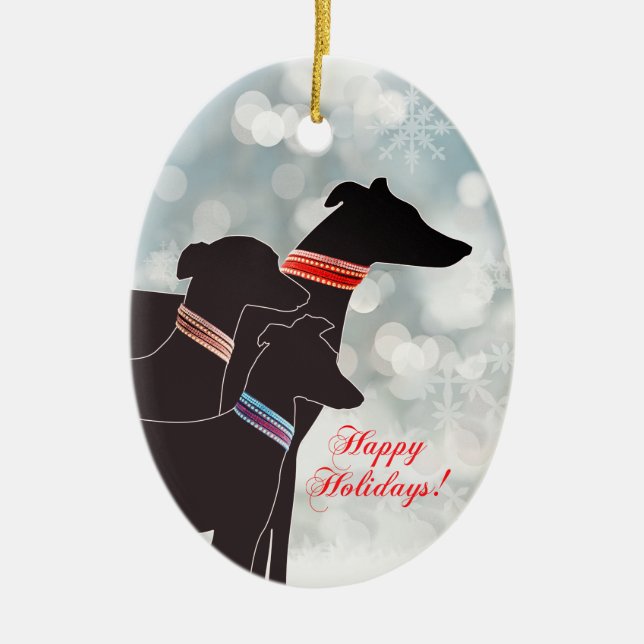 Sighthound Trio Holiday Ceramic Tree Decoration (Front)