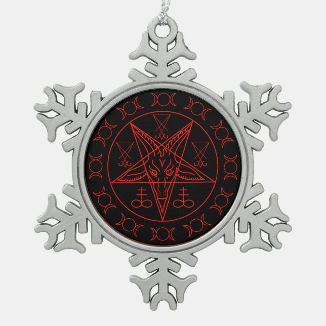 Sigil of Baphomet triple moon and sigil of lucifer Snowflake Pewter Christmas Ornament (Front)
