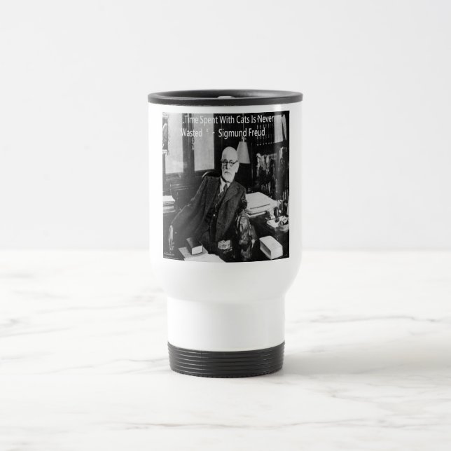 Sigmund Freud In His Office & Funny Cat Quote Travel Mug (Center)