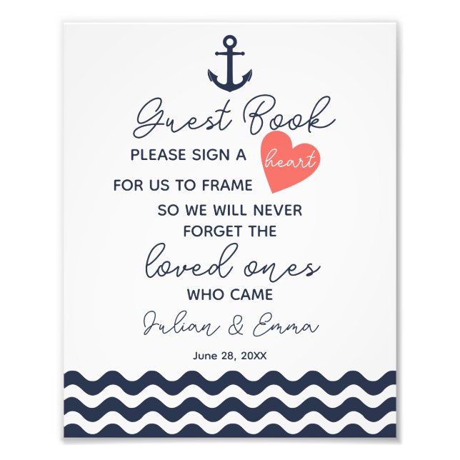 sign a heart guest book wedding sign navy (Front)
