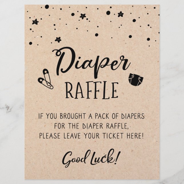 SIGN Diaper Raffle Baby Shower party Game (Front)