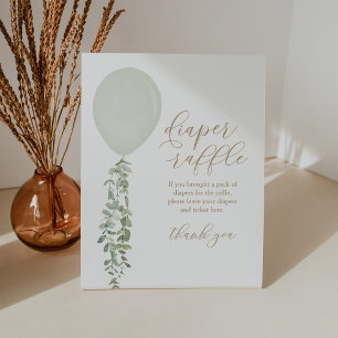 Sign Green Balloon Baby Shower Diaper Raffle Sign