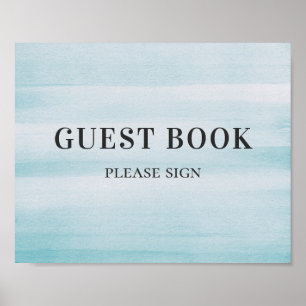 Sign guest book. Watercolor blue simple wedding