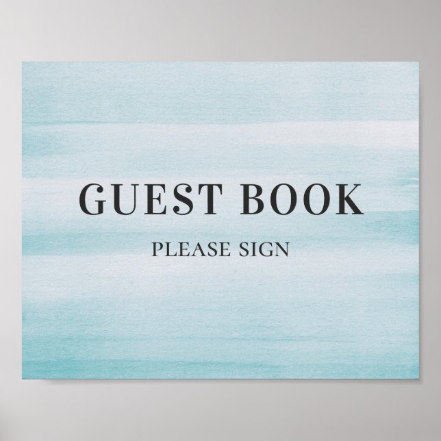 Sign guest book. Watercolor blue simple wedding (Front)