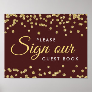 Sign Guestbook Gold Faux Glitter Confetti Marsala