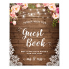 Sign Guestbook Rustic Floral String Lights Lace