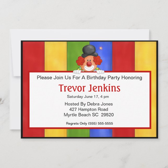 Sign Holding Clown Birthday Invitation (Front)