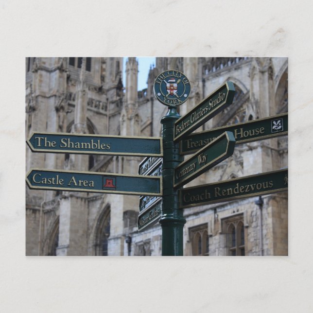 Sign in front of York Minster - York, England Postcard (Front)
