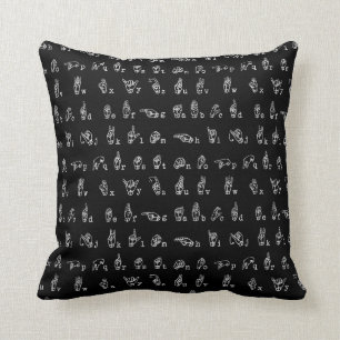 Sign Language Alphabet // White on Black // Cushion