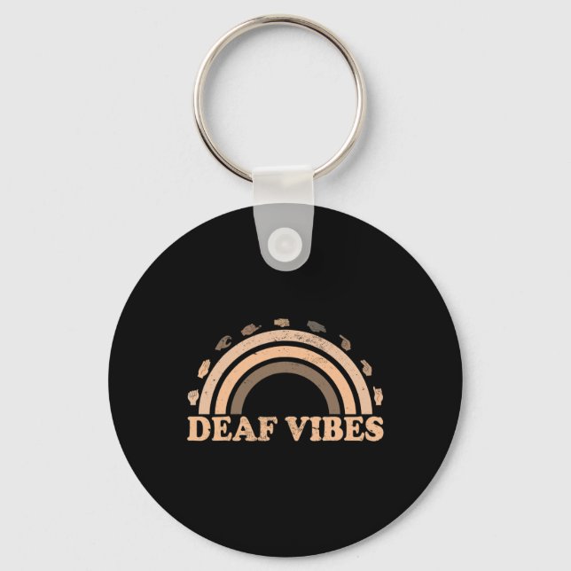 Sign Language Asl Hand Gesture Deaf Vibes Awarenes Key Ring (Front)