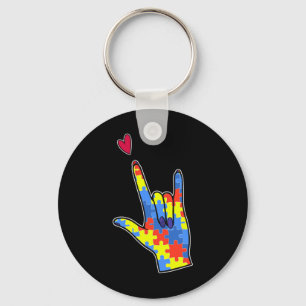 Sign Language Autism Awareness Colourful Puzzle Key Ring