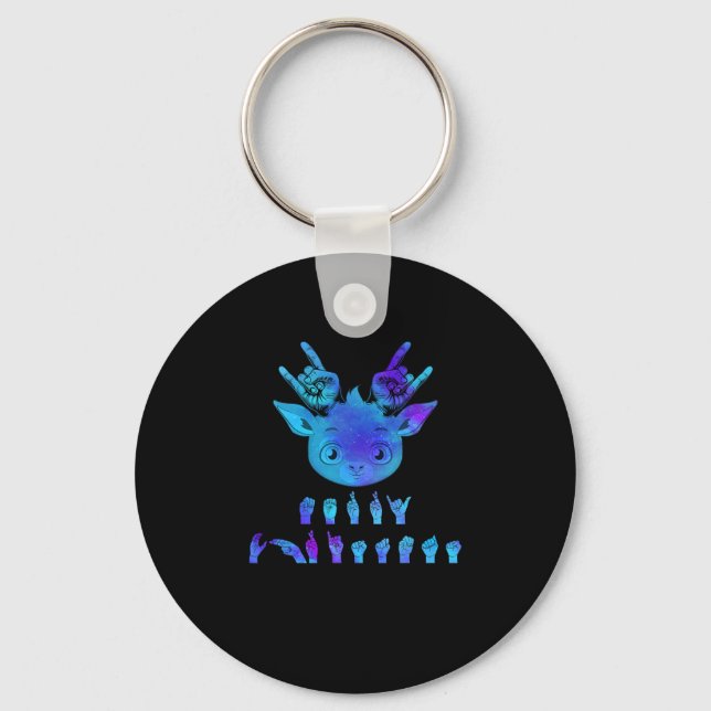 Sign Language Deaf Christmas Reindeer Deaf ASL awa Key Ring (Front)