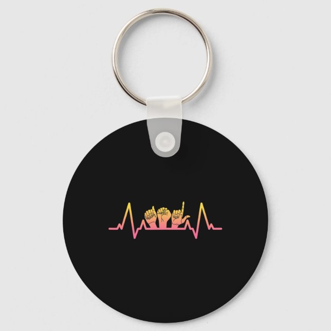 Sign Language Heartbeat Tee Teacher Deaf Awareness Key Ring (Front)