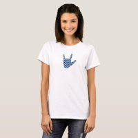 Sign Language "I Love You" Blue Chevron T-Shirt