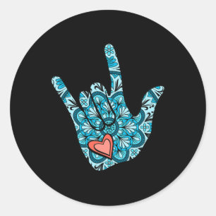Sign Language I Love You Gesture Heart Deaf Awaren Classic Round Sticker
