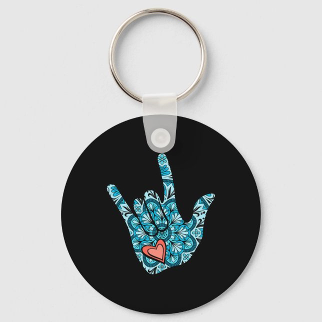 Sign Language I Love You Gesture Heart Deaf Awaren Key Ring (Front)