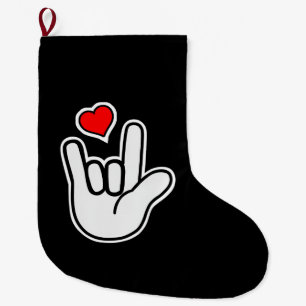 Sign Language I Love You Sign Large Christmas Stocking