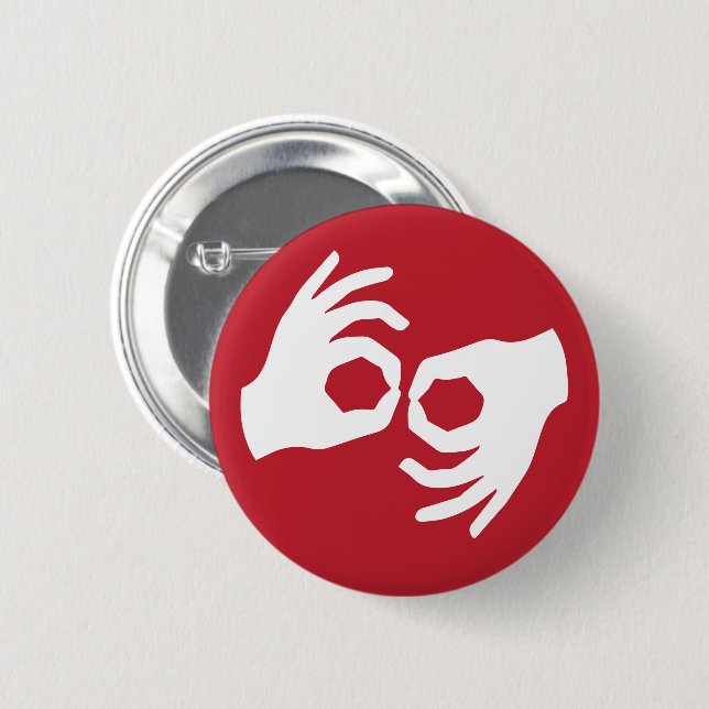 Sign language interpretation symbol 6 cm round badge (Front & Back)