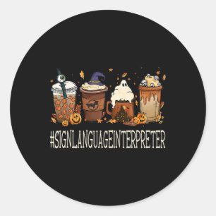 Sign Language Interpreter Horror Coffee Halloween Classic Round Sticker